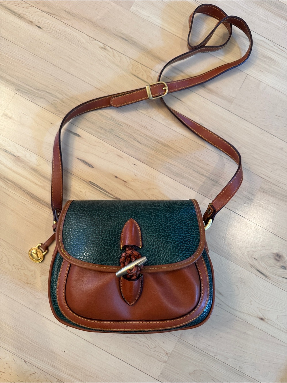Rare Dooney & Bourke Outback Collection  Green /Tan Loden Saddle Bag Crossbody